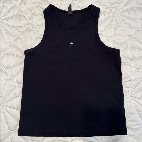 Three Nails Tops - Black Tank Top with Cross Logo